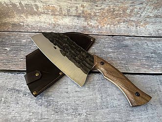 Туристичний ніж-сокира ручної роботи Серб 11 зі сталі марки 65Г/58 HRC, з шкіряним чохлом у комплекті