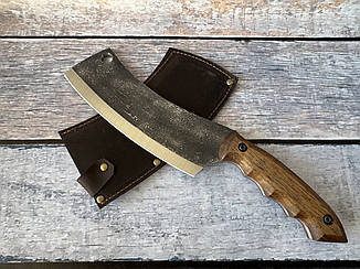 Потужна туристична сокира Тесак ручної роботи зі сталі 65Г/58 HRC, зі шкіряним чохлом у комплекті
