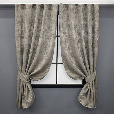 Комплект (2шт. 1,3х1,7м.) коротких штор з жаккарда «Sultan XO» Туреччина. Колір кавово-сірий. Код 1144ш 35-0210