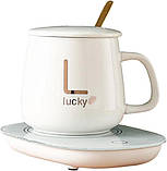 Чашка Lucky з кераміки з підставкою і підігрівом від 220в 350 мл, біла, фото 2
