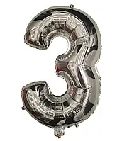 Повітряна кулька цифра  "3" Срібло