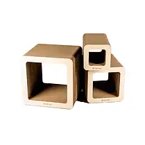 Кігтеточки будиночки Бохо Cat Joy для котів з гофрокартону з дерев'яним фасадом бежовий, фото 4