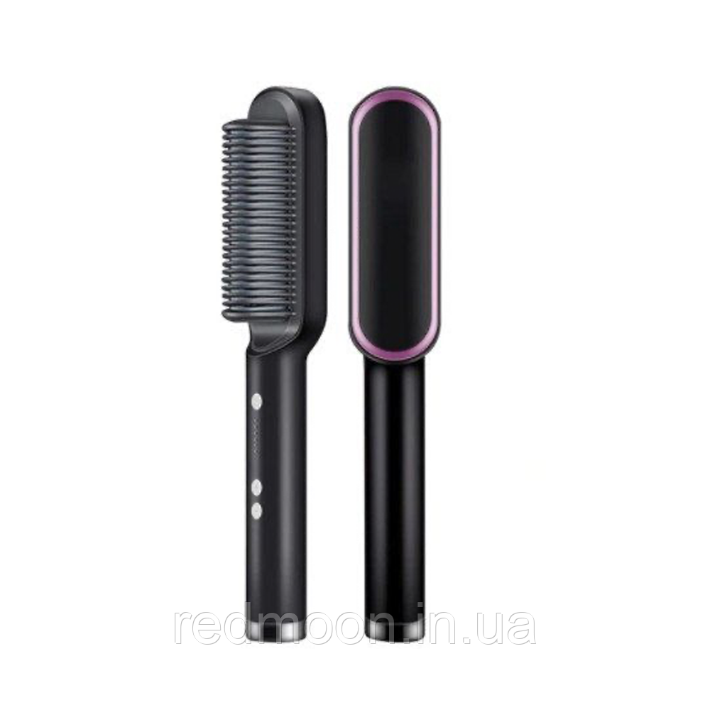 Гребінець випрямляч для волосся Hair Straightener HQT-909B, Чорний / Щітка-плеска з турмаліновим покриттям