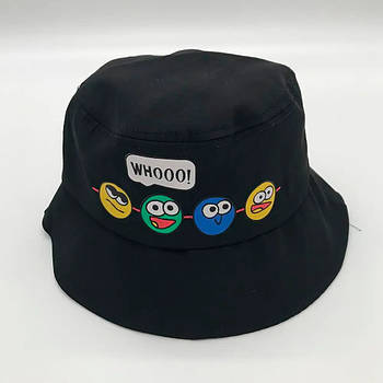 Дитяча панама зі смайликами / Літня панамка з принтом, Чорна