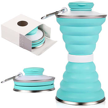 Складна силіконова пляшка для води 500мл, BW02, Блакитна / Портативна складна пляшка / Пляшка з силікону