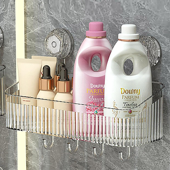 Настінна полиця у ванну на присосках 30х22х10,8 см, Прозора / Органайзер поличка у ванну на стіну