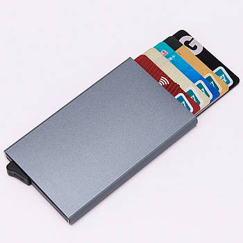 Картхолдер з автоматичним механізмом, Сріблястий / Картхолдер для карток із захистом від зчитування