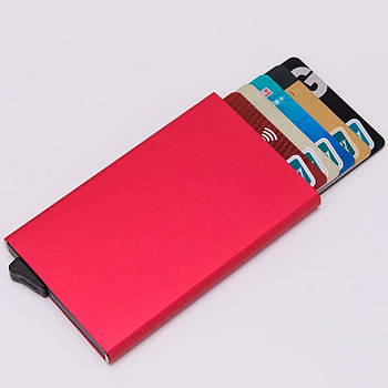 Картхолдер з автоматичним механізмом, Червоний / Картхолдер для карток із захистом від зчитування