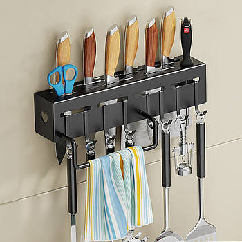 Настінний органайзер для кухні 30х5, 5х7, 4см, Чорний / Органайзер на кухню / Настінна полиця для кухні