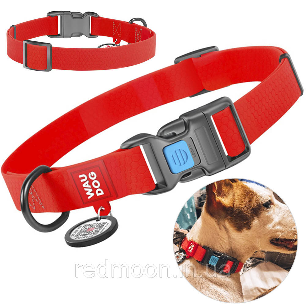 Вологостійкий нашийник для собак з QR-паспортом пряжкою-фастекс, WAUDOG Waterproof, S / Розумна амуніція для собак, фото 1