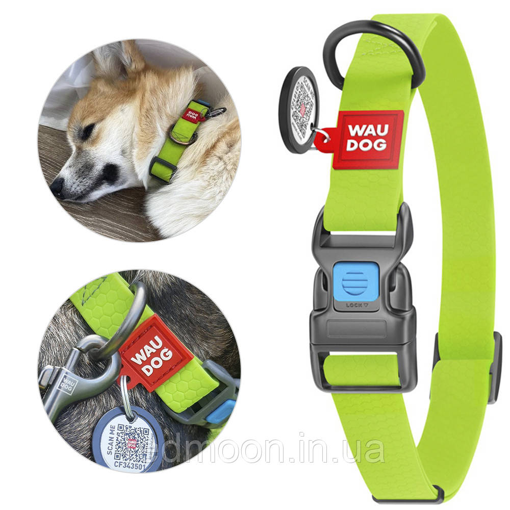 Нашийник для собак (вологостійкий) c QR-паспортом та пряжкою-фастекс, WAUDOG Waterproof, S / Амуніція для собак