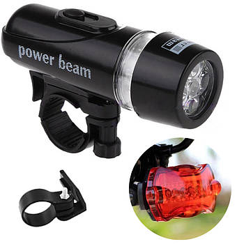 Комплект передній велоліхтар + задній стоп сигнал / Велосипедний комплект ліхтарів