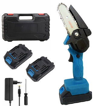 Ланцюгова міні пила 4 дюйми + 2 акумулятори / Акумуляторна пила / Ручна електропила для саду