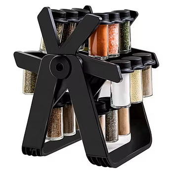 Органайзер для спецій на 18 баночок, що обертається, Spice Rack, Чорний / Карусель для спецій / Набір для спецій