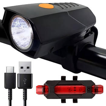 Фара на велосипед + задній стоп BSK-178-1-XPG, від USB / Акумуляторна велофара на кермо / Велосипедний ліхтар