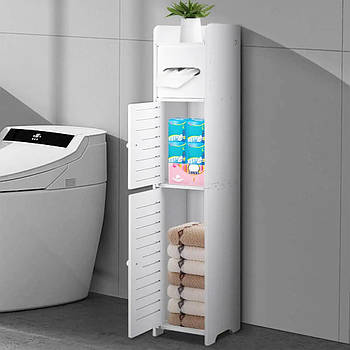 Шафа пенал у ванну з тримачем для паперу, 80х15х15 см / Стелаж у ванну кімнату / Етажерка для ванної