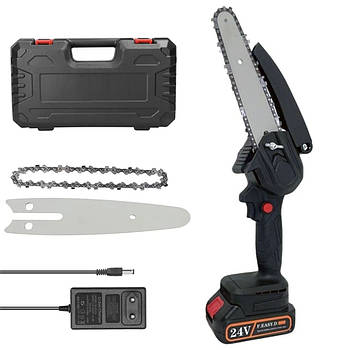 Акумуляторна ланцюгова пилка + акумулятор 24В в кейсі / Міні пилка для обрізання дерев / Ручна електропилка