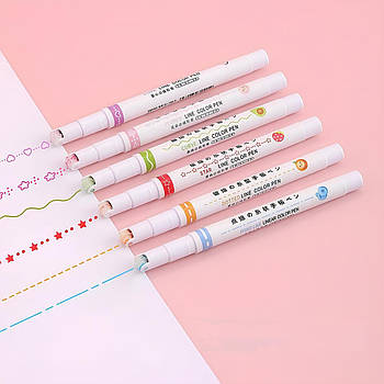 Набір із 6 спец маркерів двостронніх (0,5мм/Фігура), Kawaii Flowers Line Shaped / Роликові маркери