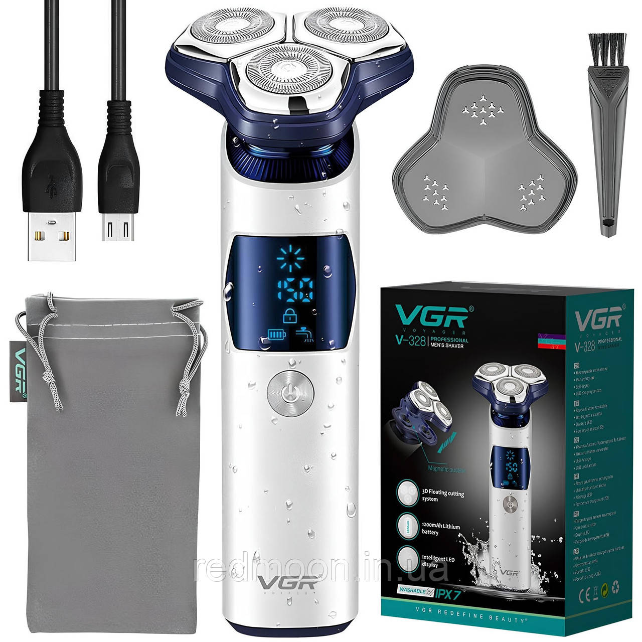 Роторна електробритва для вологого і сухого гоління, з USB, VGR V-328 / Чоловіча бритва акумуляторна, фото 1