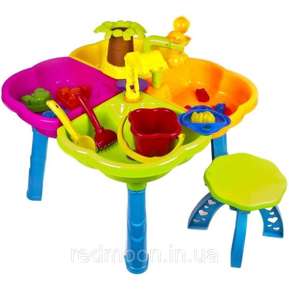 Пісочний столик зі стільчиком та пісочним набором, 58х52х11см, KW-01-121 / Столик для піску / Ігровий столик, фото 1