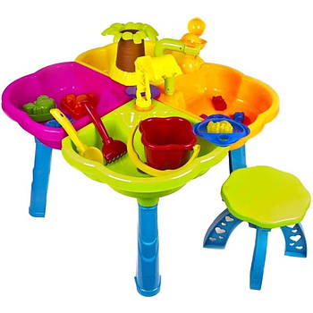 Пісочний столик зі стільчиком та пісочним набором, 58х52х11см, KW-01-121 / Столик для піску / Ігровий столик