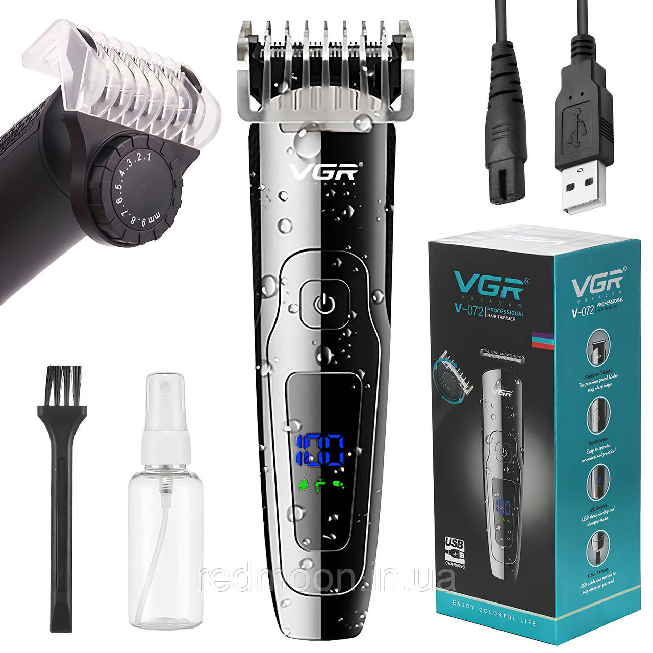 Акумуляторна машинка для стрижки волосся, з USB, VGR V-072 / Чоловічий тример для стрижки / Тример для бороди