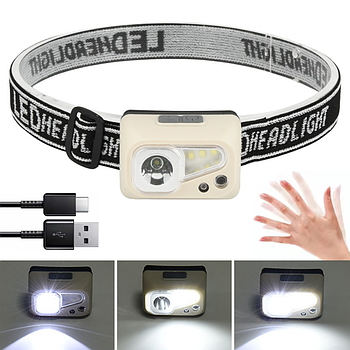 Налобний ліхтар акумуляторний з датчиком руху та USB, SH-S4 / Світлодіодний LED ліхтарик на голову