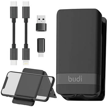 Повербанк із бездротовою зарядкою 5000mAh + 4 перехідника, Budi PB515PB / Зовнішній акумулятор / Power Bank