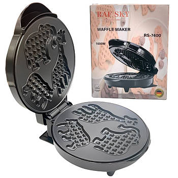Вафельниця електрична 1600Вт, з фігурками тварин RS-7400 / Електровафельниця з антипригарним покриттям