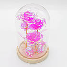 Потрійна троянда в колбі 21см, з підсвічуванням на батарейках / Три троянди під куполом / Нічник вічна троянда, фото 3