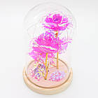 Потрійна троянда в колбі 21см, з підсвічуванням на батарейках / Три троянди під куполом / Нічник вічна троянда, фото 8