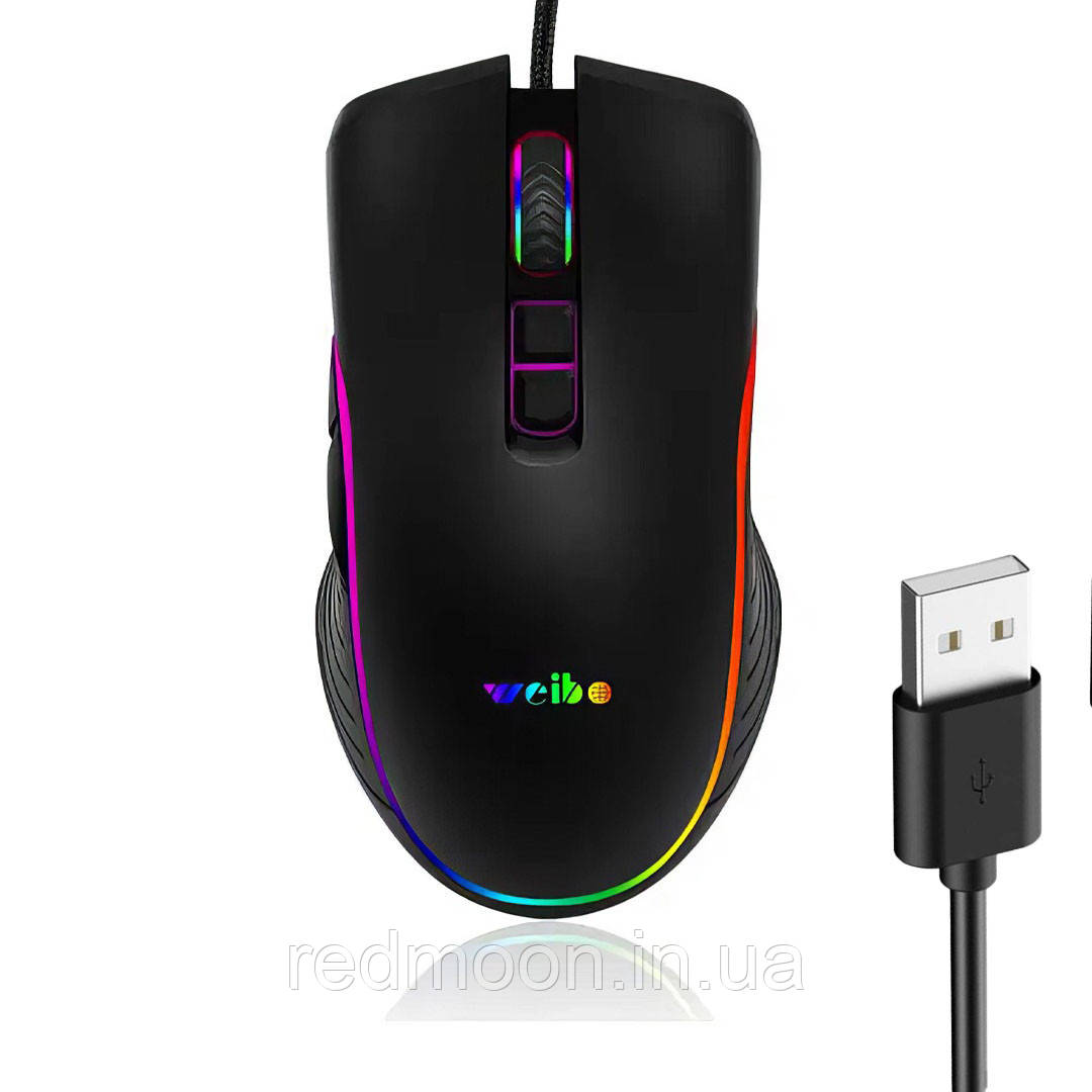 Провідна ігрова миша з підсвічуванням від USB, 7 кнопок, 4800 DPI, Weibo S320 / Комп'ютерна мишка