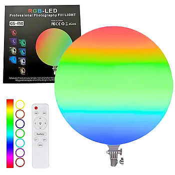 Кольорова кругла RGB-LED лампа від мережі + пульт, GS-450 / Селфі лампа кругла / Лед лампа для селфі