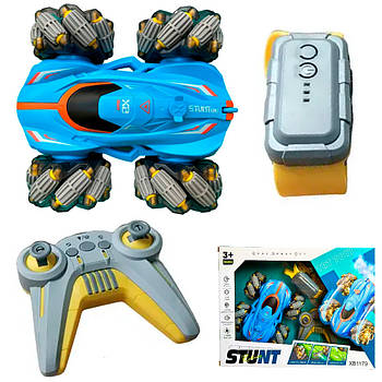 Машинка-перевертень з парою (17×15×9см), від USB, Stunt, Блакитний / Машинка на радіокеруванні