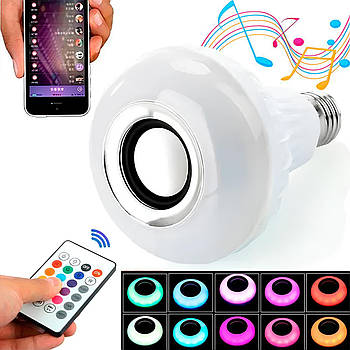 Лампа світлодіодна з колонкою (RGB/Bluetooth/12Вт/E27) / Смарт лампа / Розумна лампочка / Лампа-колонка