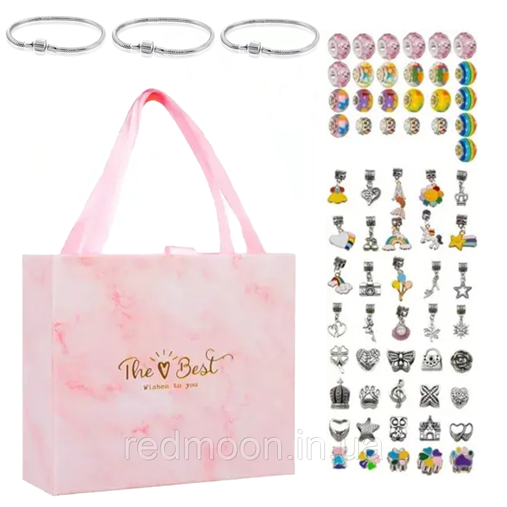 Набір для створення браслетів, 3 браслета та 60 кульок / Набір для творчості дівчинці / Набір для плетіння, фото 1