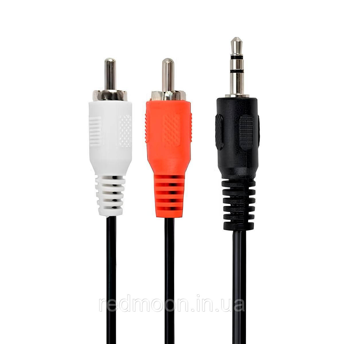Кабель стерео аудіо (mini-jack + 2×RCA) 3м / Аудіо кабель для колонок / Кабіль міні джек тюльпан