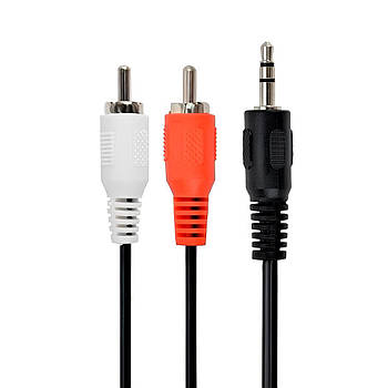 Кабель стерео аудіо (mini-jack + 2×RCA) 3м / Аудіо кабель для колонок / Кабіль міні джек тюльпан