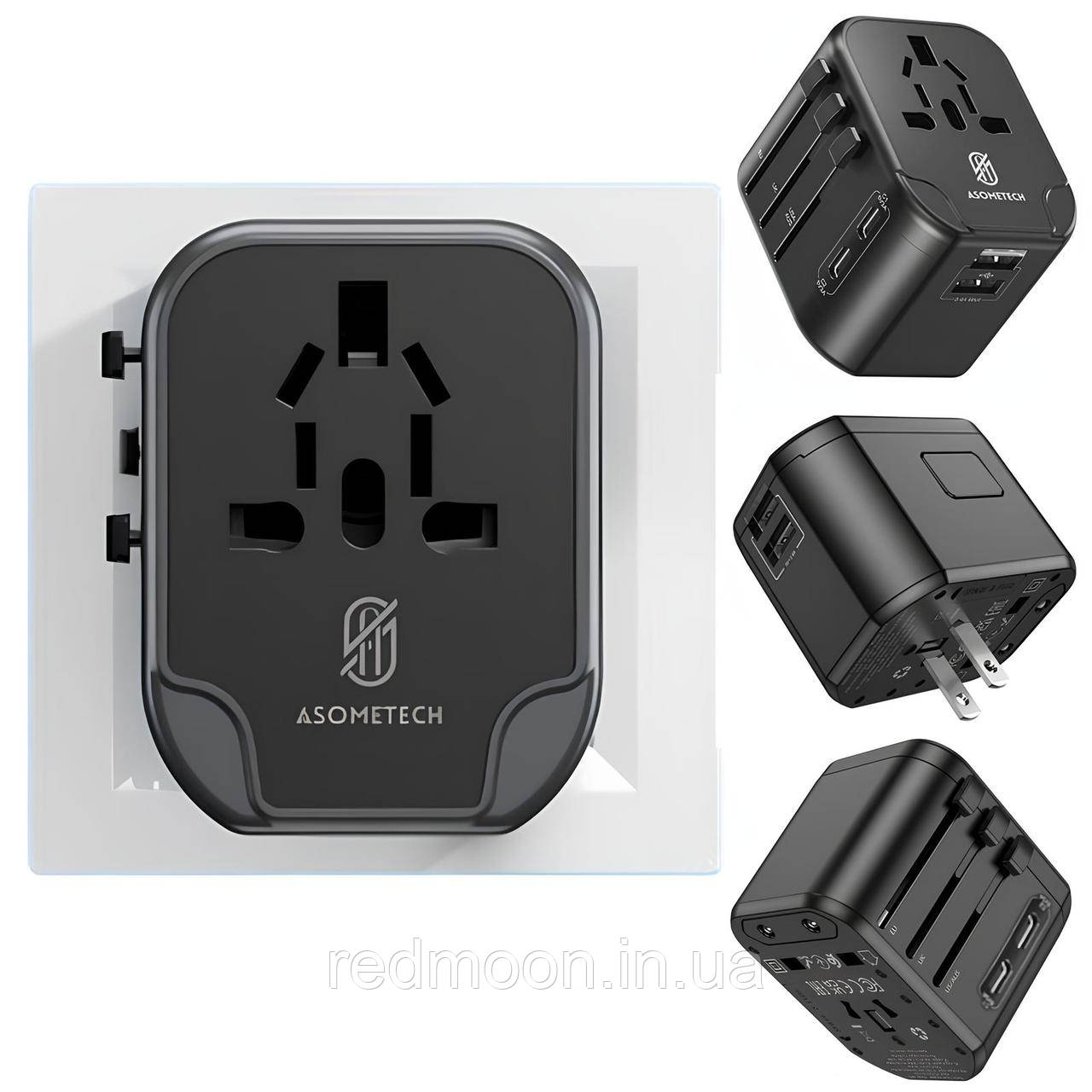 Мережевий зарядний пристрій 40Вт(2×USB + 2×Type-C), Asomtech / Мережевий адаптер / Перехідник з розетки на USB