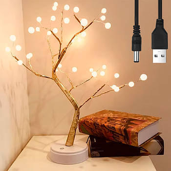 Нічник у вигляді дерева-бонсай з перлинами (50см), від USB, Теплий білий / Світильник-дерево