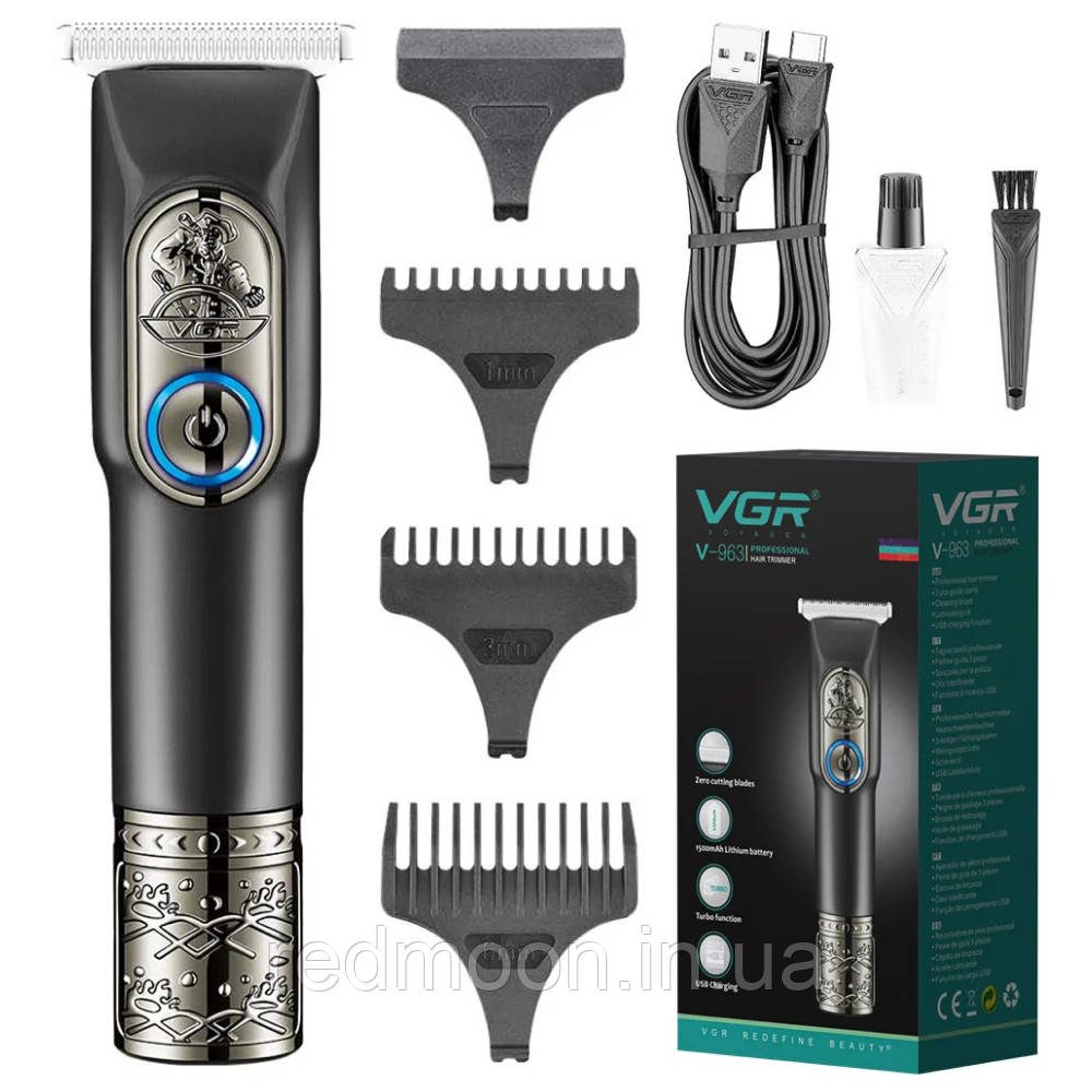 Акумуляторний тример для стрижки + 3 насадки, VGR V-963 / Машинка для стрижки / Тример для бороди, фото 1