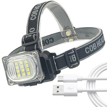 Налобний ліхтар від USB, 5Вт, 200лм, 6659A / Акумуляторний ліхтарик на голову / Світлодіодний ліхтарик на лоб