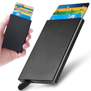 Картхолдер з автоматичним механізмом, Чорний / Картхолдер для карток із захистом від зчитування