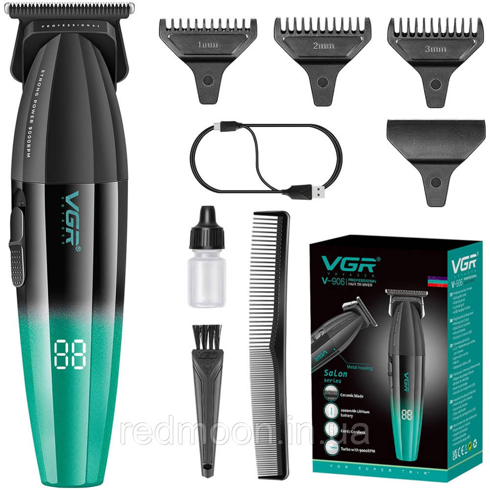 Акумуляторна машинка для стрижки + 4 насадки, з USB, VGR V906 / Тример для стрижки / Тример для бороди, фото 1