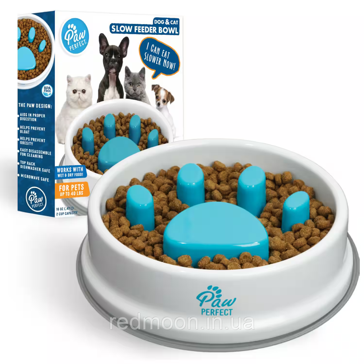 Годівниця для котів та собак 470 мл, Paw Perfect / Собача миска для повільної подачі їжі / Тарілка для кота, фото 1