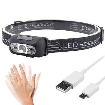 Налобний ліхтарик із сенсорним керуванням та USB зарядкою, BL-2101 / Акумуляторний ліхтарик на голову