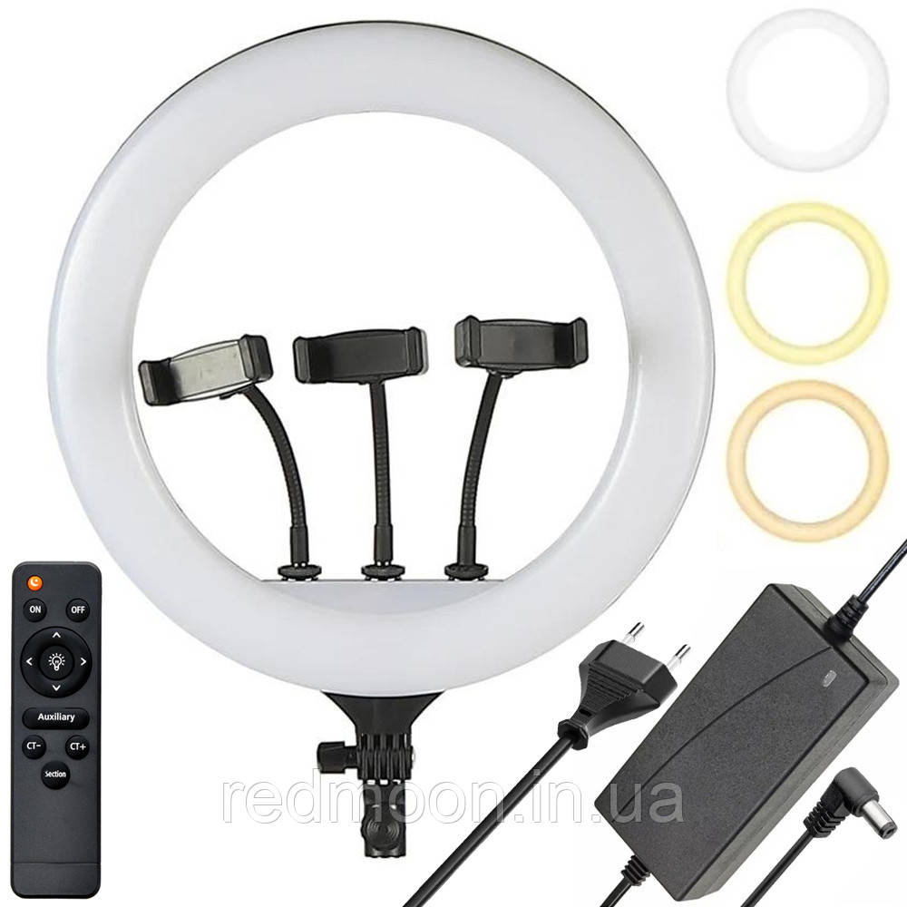 Кільцева лампа 46см + 3 тримачі, від 220В, BD-460 / Набір блогера / Селфі лампа / LED лампа кільцева, фото 1