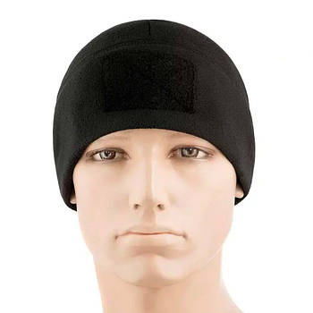 Чоловіча шапка флісова з нашивкою-липучкою S, Paskat, Чорний / Шапка тактична / Зимова шапка