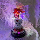 Троянда в колбі з ведмедиком і підсвічуванням 21х11см, A-3 / Нічник вічна троянда / Квітка в скляній колбі, фото 5