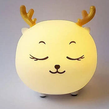 Нічник силіконовий Спляче Оленятко, 1000мАг, USB / Дитячий настільний нічник із сенсорним датчиком